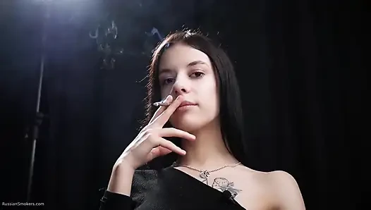 Slim Chick Is Smoking One Red