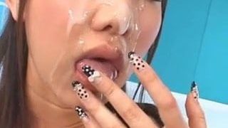 japanese girl completely defaced by 8 large wads of cum