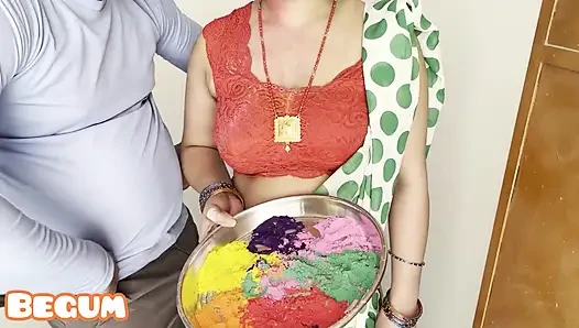 Fucking My Hot Aunt in Holi on Stairs