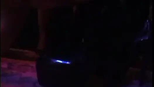 Handsome guy punished hard by two crazy bitches in dark place