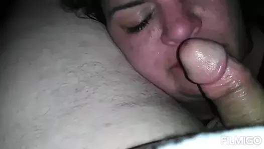 Feeding time wife loves sucking my dick