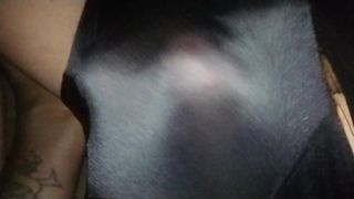 Cock inside sheer shiny clothes bulge flash while wearing pa