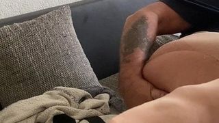 Nylon fetish is gay fucks his big cunt with a huge dildo.