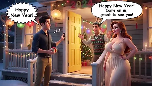 A Taboo New Year Passion Ignites Between Close Friends in the Moonlit Backyard (ai Generated)