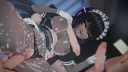 =Blue Archive= Karin's "CALCULATED DEFEAT": Bound Choco Maid & POV Sandwich DP (4K)