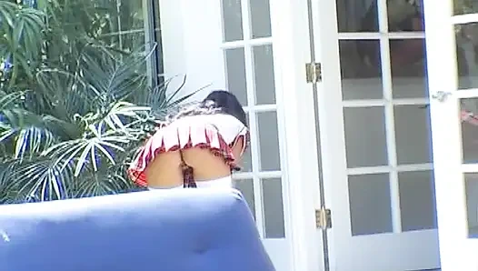 Young Brunette in School Uniform and White Stockings Gang Banged by Big Black Cocks