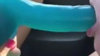 Dildo mastrubation in car