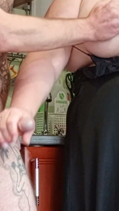 mother-in-law with big tits saw my standing cock and began to masturbate it until I cum close up | Clip 1