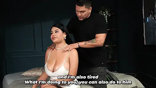 Stepson tries out his stepfather's new girlfriend and ends up joining in - A great threesome