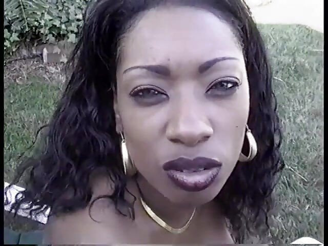 Hot black babe strips then suck on a large black cock