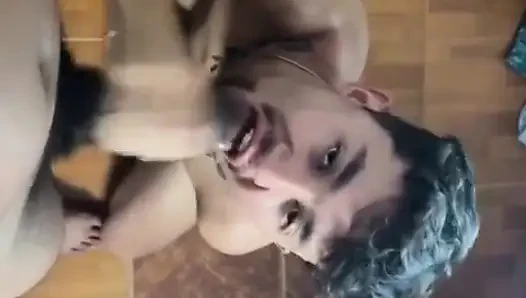 Cute White Boy Receives Cum From a Black Man in His Mouth and Face.