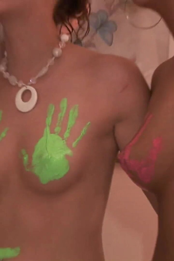 Bare pussy body paint party with 3 Iowa teen freaks