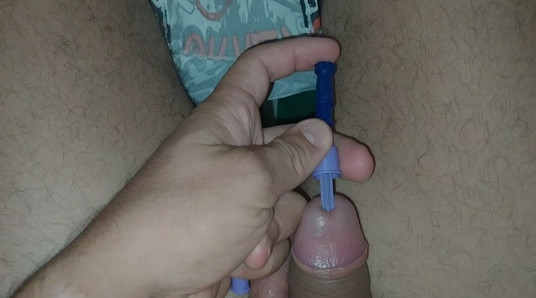 injecting the adapter into the penis to be transfused