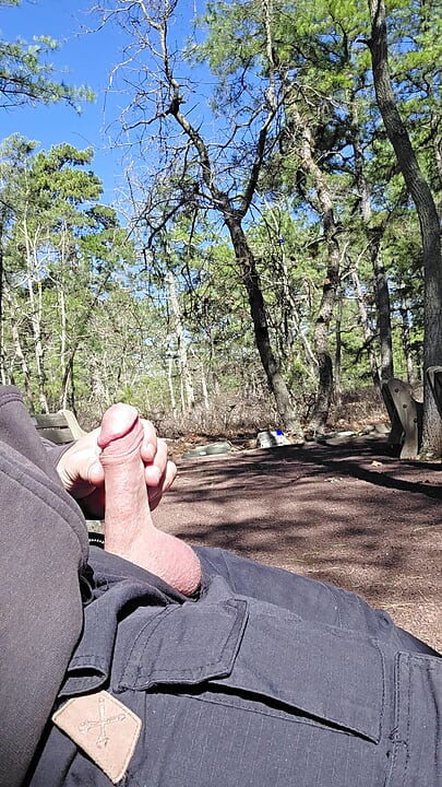 Driller min svampetippede pik i den offentlige skovpark