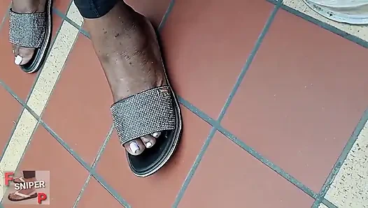 Working Lady Ebony with BBW Feet with Pink Toes