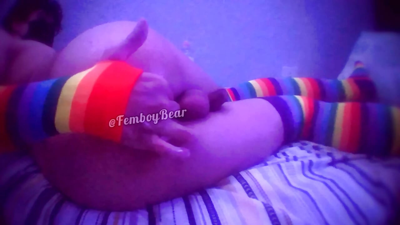 rainbow femboy lost something inside his ass and tries to reach it