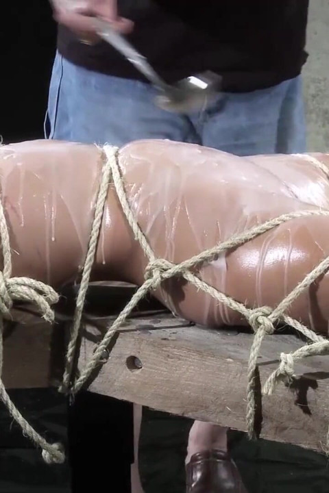 Tied up asian slut wearing glasses gets her pussy rubbed with hitachi by maledom