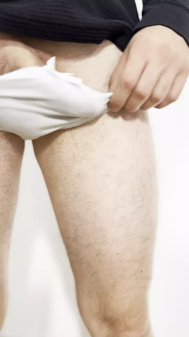 Teen boy tease with white string perfect ass