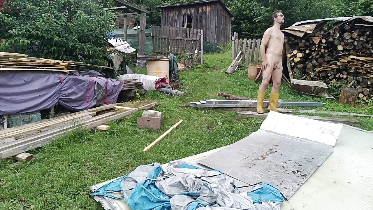 Naked in the Garden: Dirty Handjob in the Pool