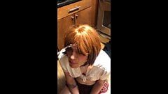Piss addicted sissy gargles and chugs (pee, golden shower)