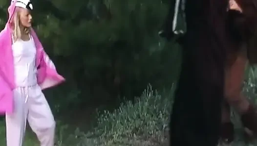 Mature Blonde MILF Sucks Hairy Bear Cock Outdoors