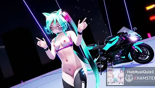 MMD R18 Miku NEON Ninja Cnderella, секс-танец, милфа Ahegao хочет трахнуть жестко дилдо группового босса, 3D хентай