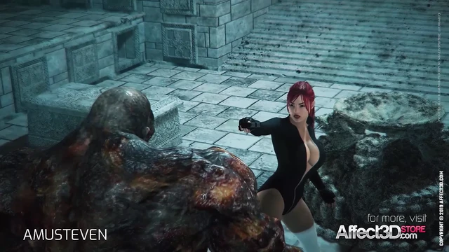 3d animation moster sex with a red head big tits babe
