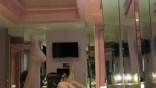I masturbate during a hot video call with my stepson and insert a 22cm black dildo into my pussy.