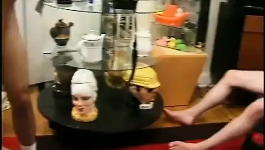 Horny ebony gives blowy while another dude fuckes her