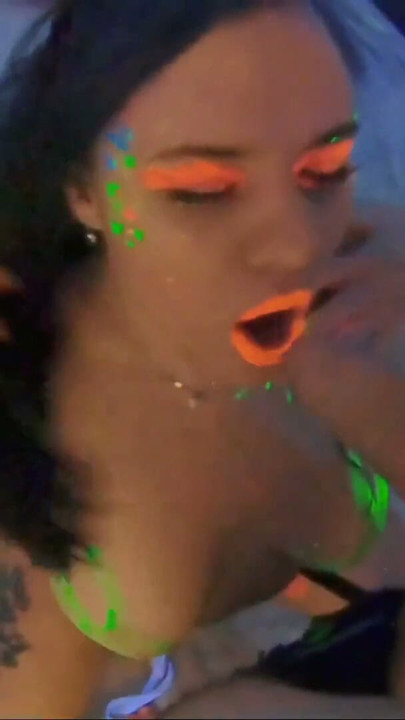 busty curvy German fucks like crazy in neon light | Clip 1