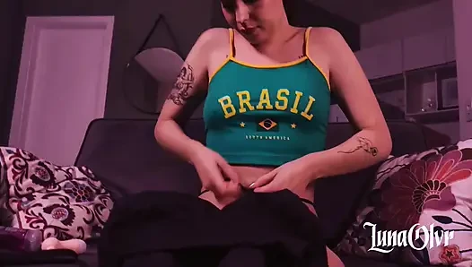 Novinha sits on the black man cock after the world cup game