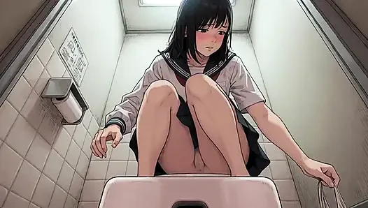 Japanese female student urinating in the restroom
