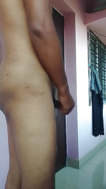 Naked showing masturbation.