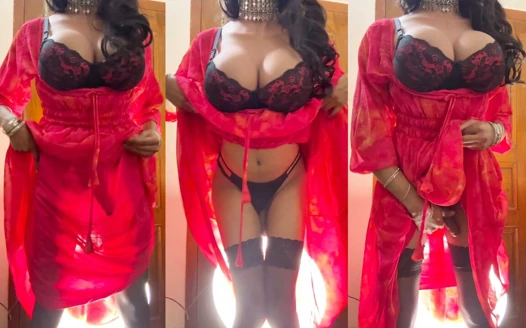 Big Boobs Crossdresser in Red Dress