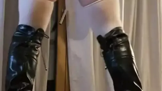 White sissy Submissive doing squats to get a proper ass for BBC chastiy, latex and simply bitchy