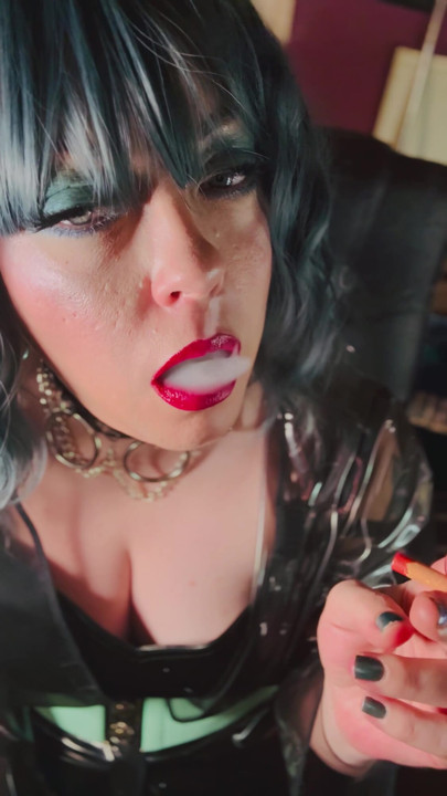 She's A PVC Dream! Tina Snua Smokes 2 Cigarettes With Drifts, Snap Inhales & OMI. Cough, Smoking Smoker | Clip 1