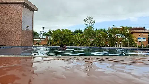 Sperm Floating in the Pool, Hard Sex in the Water, Double Orgasm