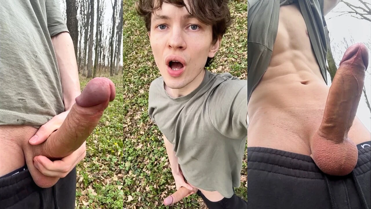 Sexy Twink Plays Risky With His Huge Veiny Cock In The Woods