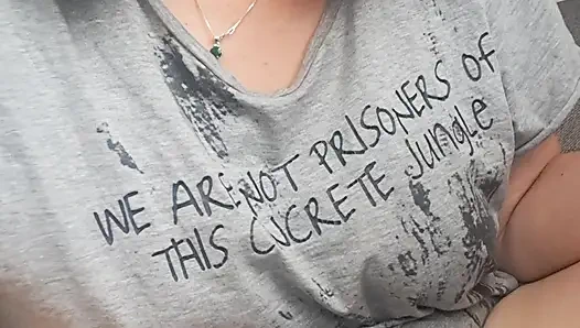 MILF eating with legs open