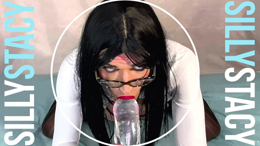 Cute Sissy stretch here mouth by huge clear dildo