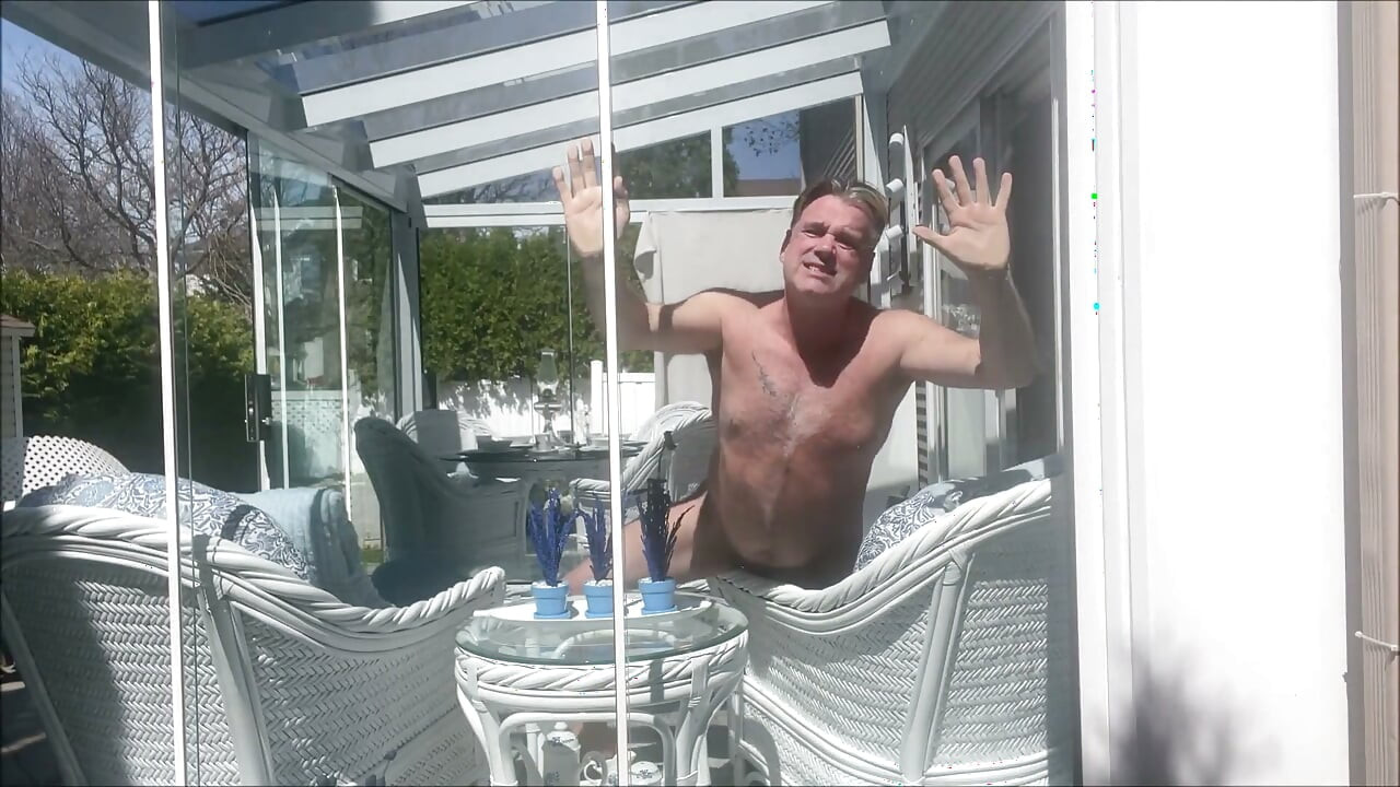 Hunk Stepdaddy Bear Naked Sunbathing in the Veranda 4