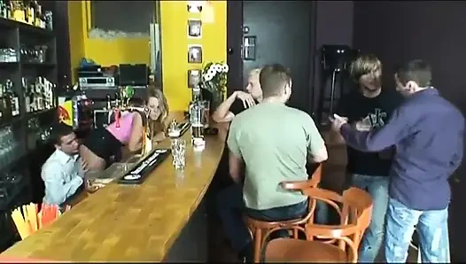 Orgy party in the pub...sexy blonde in action
