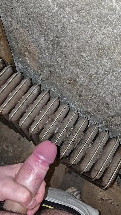 Bulgarian thick meaty cock cums on dirty stove in basement