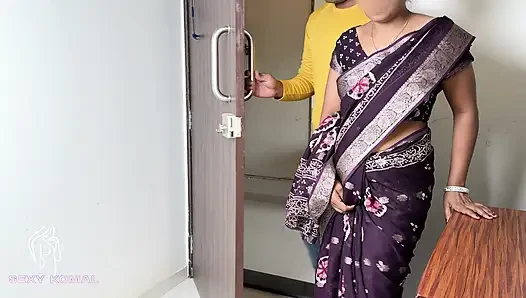 The tender garden was looking up at the coconut tree with the saree up and then the owner took it home and fucked the table.