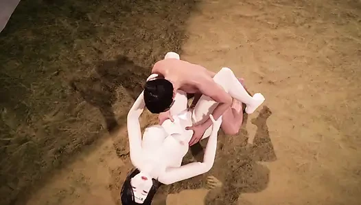 A busty village girl having sex with a young man with a big penis by the river.