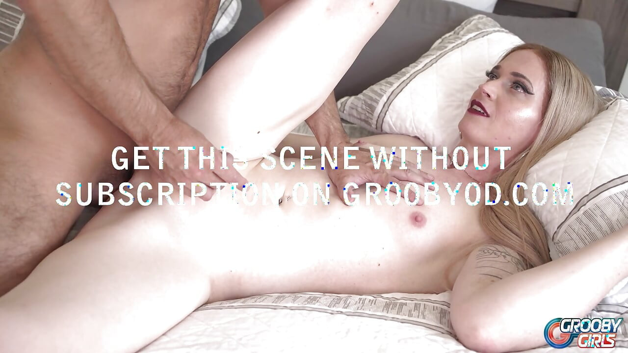 GROOBYGIRLS Cheerful Blonde Trans Woman Enjoys Playful Oral Teasing Then Joyful Bareback Anal From Muscular Bald Lover