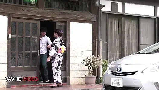 Kimono babe fucked hard and made to swallow big time