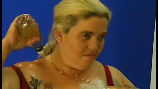 An oiled hairy BBW fucks with her fucker