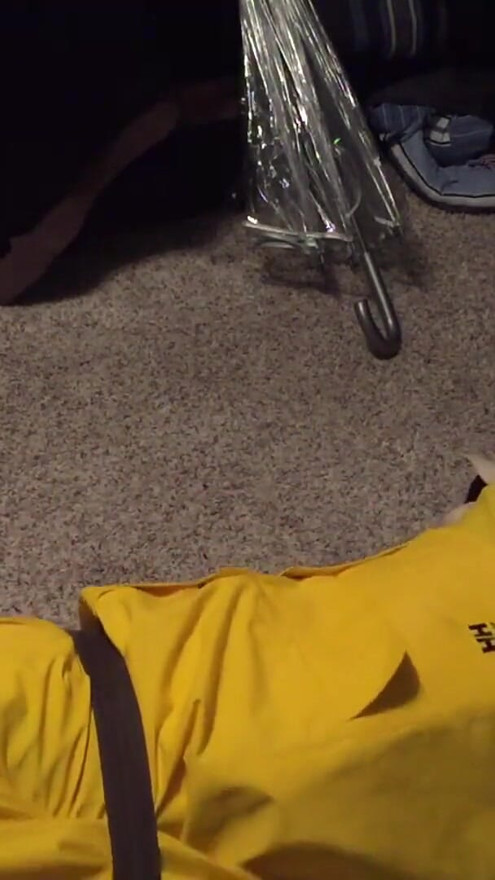 Yellow PVC Rainsuit Self Bondage | Clip 2
