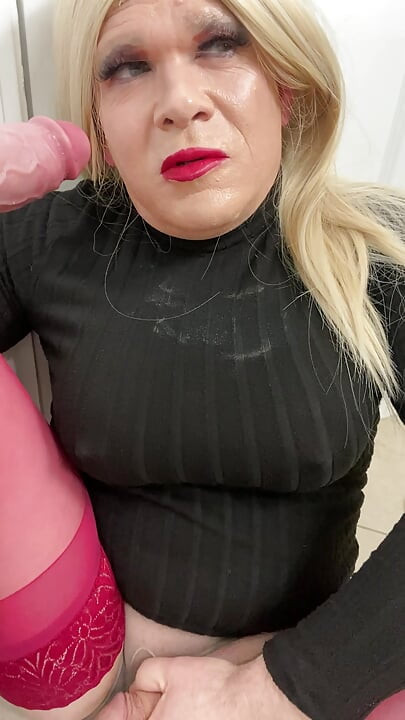 Sissy transgender sexy femboy crossdressing slut sucks cock and talks to milf stepmom about how she will show him how to give BJ